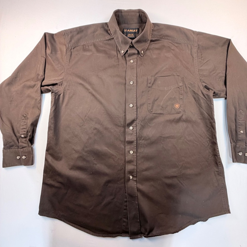 Ariat Mens XL Brown Western Shirt Long Sleeve Button Down Cotton Cowboy 10010768